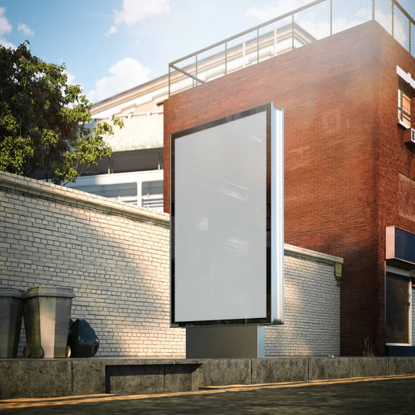 Blank banner on a street in the city next to brick red wall. — Stock Photo, Image