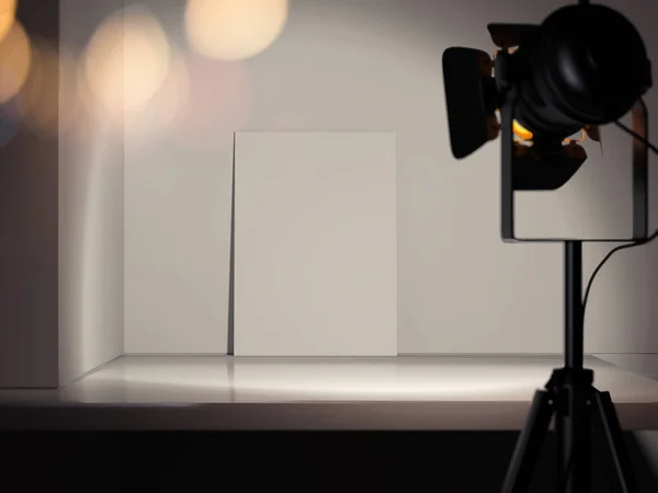 Searchlight gives light on white canvas, 3d rendering — Stock Photo, Image