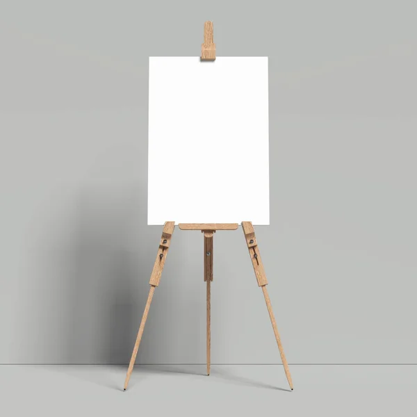 White easel stands next to grey wall, 3d rendering — Stock Photo, Image