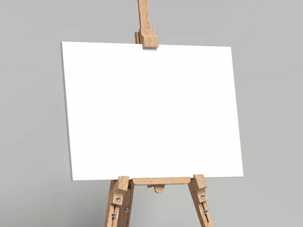 Bílý malířský stojan stojí vedle šedá stěna, vykreslování 3d objektů — Stock fotografie