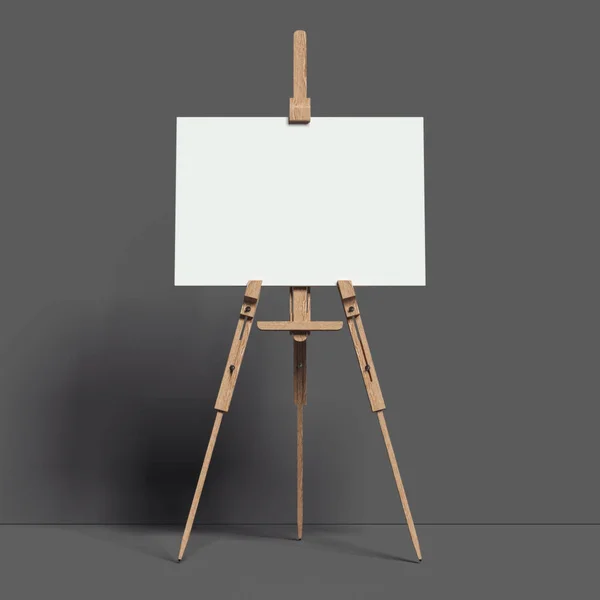 White easel stands next to dark wall, 3d rendering — Stock Photo, Image