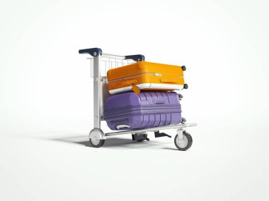 Bagaj arabası üzerinde beyaz arka plan üzerinde izole bavul seyahat. 3D render