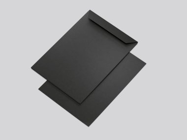 Siyah zarf ve siyah kağıt, 3d render