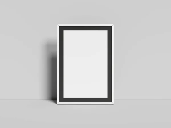 Realistic blank frame on grey background, 3d rendering — Stock Photo, Image