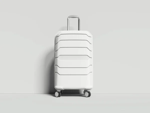 Подорожуйте білою валіза ізольовано на білому тлі. 3D візуалізація — стокове фото