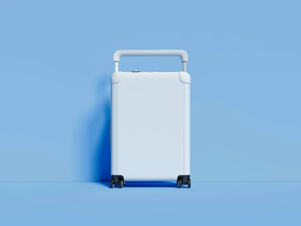 Travel white suitcase isolated on blue background. 3d rendering — Stock Photo, Image