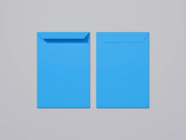 Envelope azul e papel azul no fundo claro, renderização 3d — Fotografia de Stock