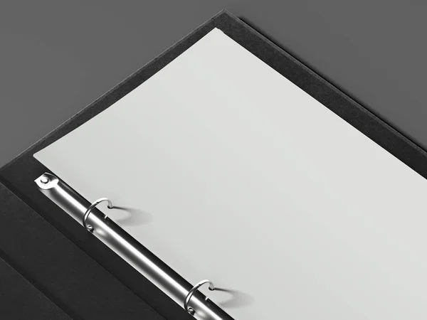 Carpeta abierta y hoja de papel sobre fondo gris claro, renderizado 3d —  Fotos de Stock