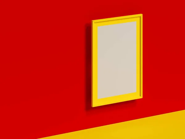 Realistic blank yellow frame on red background, 3d rendering — Stock Photo, Image