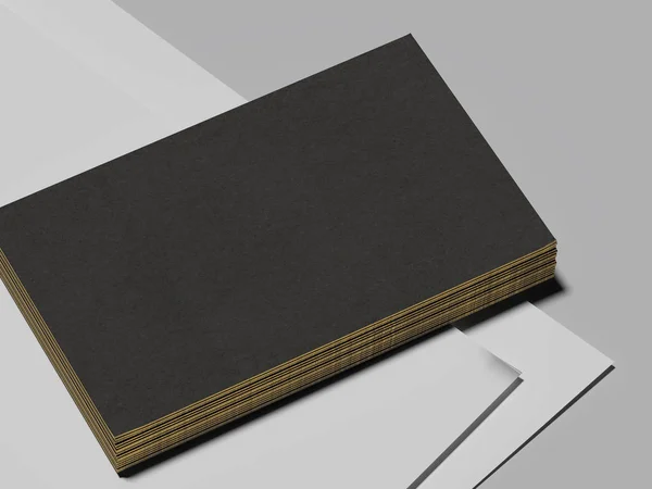 Set of black blank cards on light grey background, 3d rendering — Stock Photo, Image