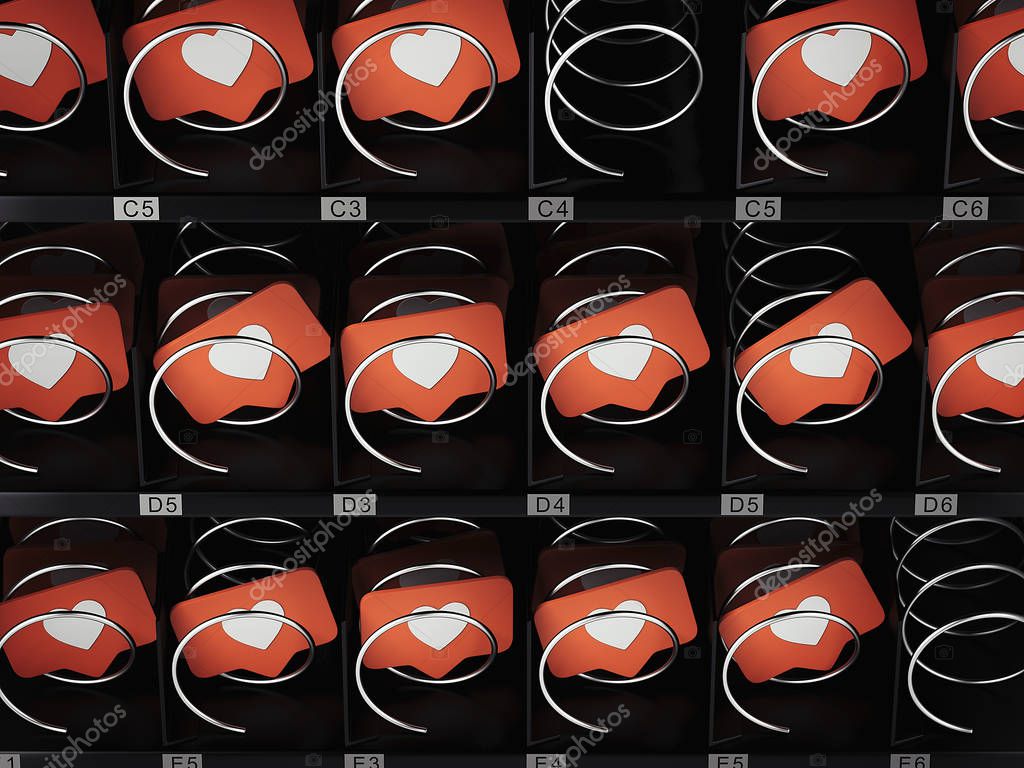 Likes icon in realistic vending machine, 3d rendering