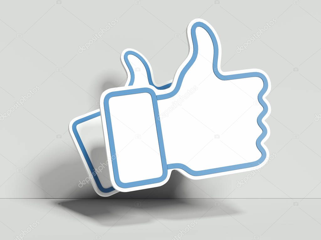 Light blue thumb up icons on white background, 3d rendering