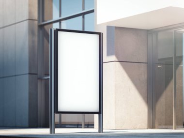 Arka plan üzerinde şehir ile boş ana başlık bir sokakta. 3D render