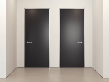 Modern parlak oda ve siyah kapı, 3d render