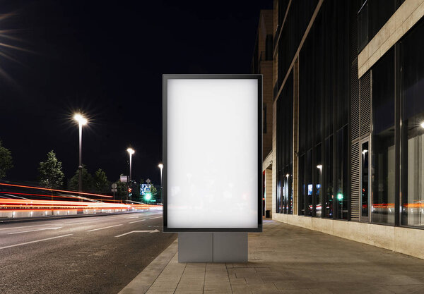 Blank banner on a street in the city. 3d rendering