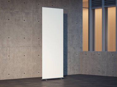 Boş beyaz rulo ile beton duvarlar arka planda, 3d render