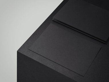 Siyah küp, 3d render üzerine siyah karton yaprak
