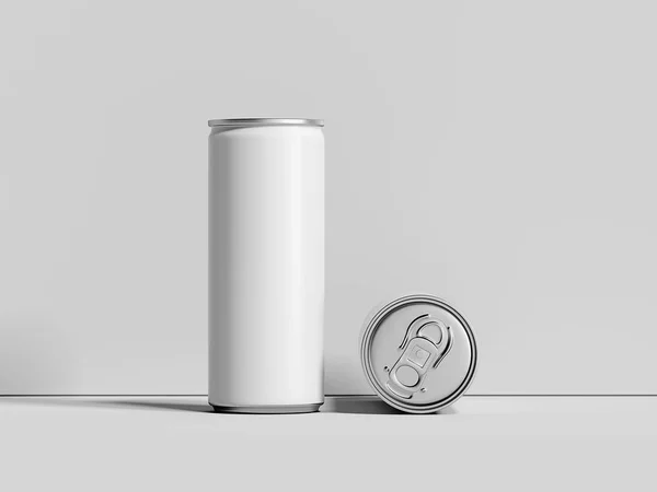 Blank white metallic cans on gray background, 3d rendering. — Stock Photo, Image