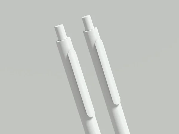 Canetas brancas no fundo cinza claro, renderização 3d . — Fotografia de Stock