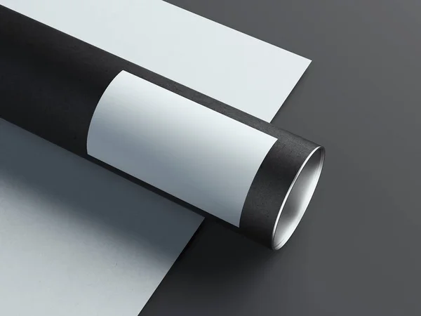 Svart realistiska Rund låda på vit och svart bakgrund. 3D-rendering — Stockfoto