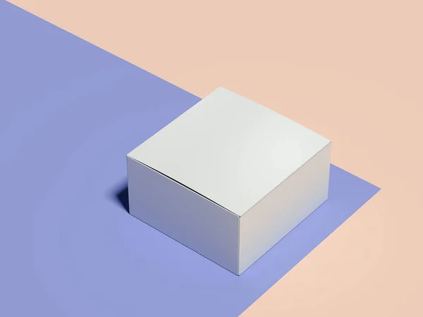 Caja de cartón blanco vacía cerrada sobre fondo multicolor, renderizado 3d . — Foto de Stock