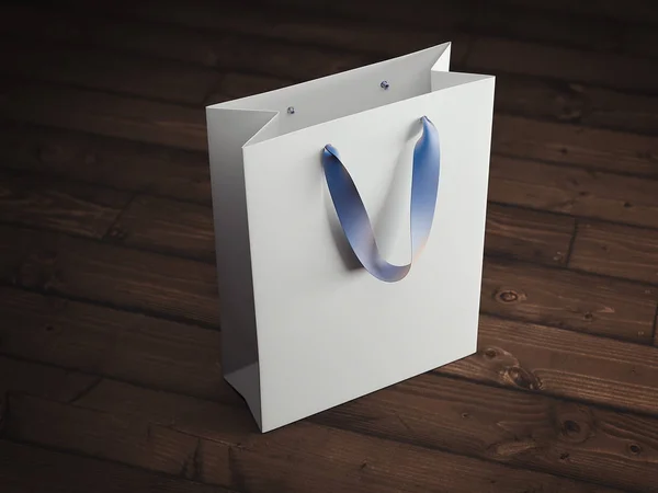 Белая сумка для покупок изолирована на деревянном фоне, 3D рендеринг . — стоковое фото