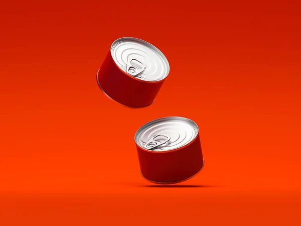 Duas latas no fundo vermelho, renderização 3d . — Fotografia de Stock