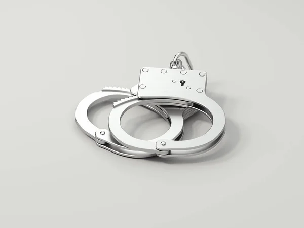 Nahaufnahme von Handschellen isoliert auf weißem Hintergrund, 3D-Darstellung. — Stockfoto
