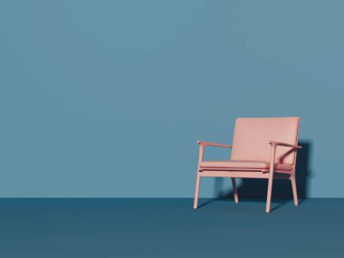 Hafif mavi duvar, 3d render yanındaki pembe sandalye