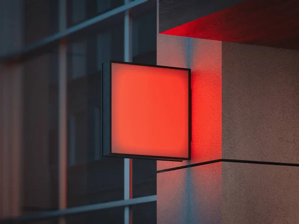 空白の赤い会社ストア看板壁面がコンクリートのモックアップ。3 d レンダリング — ストック写真