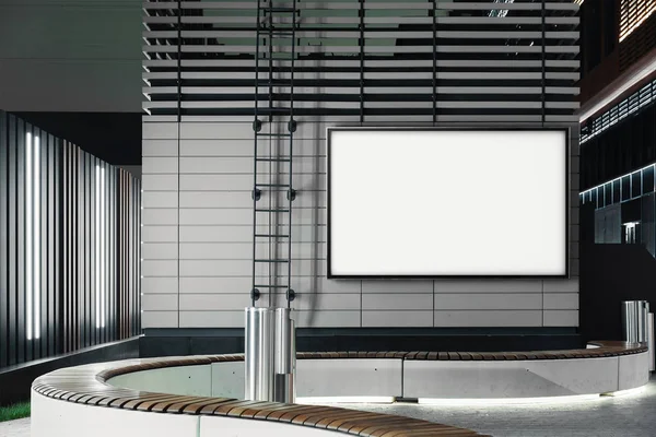 Banner al aire libre blanco en blanco en la pared moderna brillante del edificio, representación 3d . — Foto de Stock