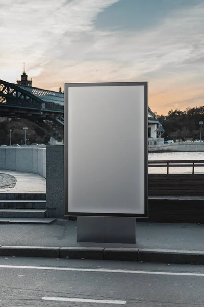 Blank canvas banner stand at park. Empty billboard advertising. 3d rendering. — Stock Photo, Image