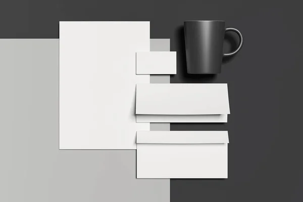 Lege zakelijke briefpapier mock-up, sjabloon voor branding identiteit. 3D-rendering. — Stockfoto