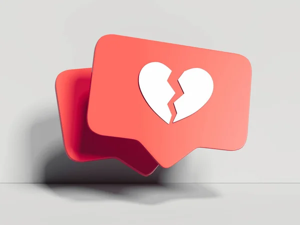 Red broken heart Like symbol on white background, 3d rendering. — Stock Photo, Image