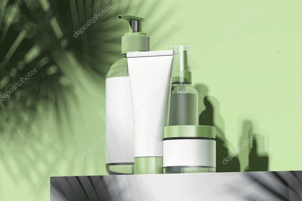 Cosmetic Bottle Set for cream, lotion. Blank plastic containers. 3d rendering.