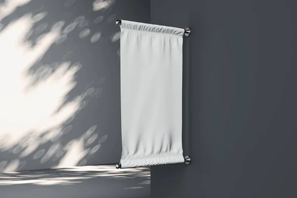 Blank square roll up mockup. Empty poster template on the wall. 3d rendering. — Stock Photo, Image