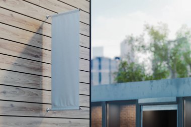 Mockup boş kare topla. Duvardaki boş poster şablonu. 3D render.