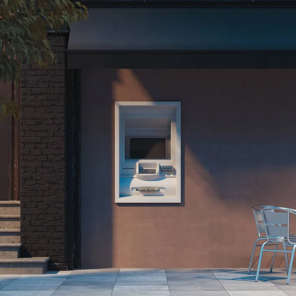 Realistyczne bankomat na miejskich ściany. renderowania 3D. — Zdjęcie stockowe