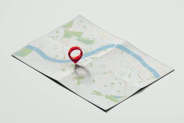 Red geotag or map pin on realistic map. 3d rendering. clipart
