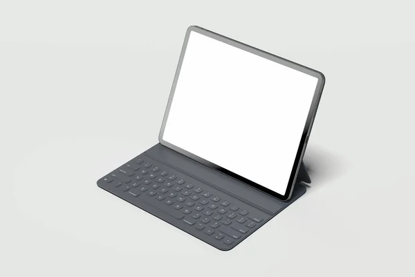 Portatile nero moderno con schermo bianco su sfondo chiaro. rendering 3d . — Foto Stock