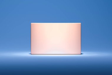 İzole pembe gerçekçi karton kutu mavi zemin üzerine. 3D render.