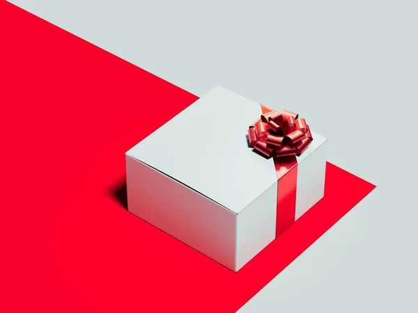 Біла реалістична картонна коробка на червоно-білому тлі. 3D візуалізація . — стокове фото