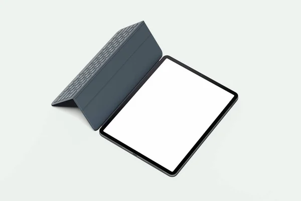 Laptop moderno com palavra-chave e tela em branco no fundo de luz. Renderização 3d . — Fotografia de Stock