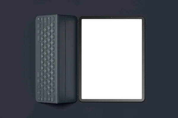 Moderne laptop met sleutelwoord en leeg scherm op lichte achtergrond. 3D-rendering. — Stockfoto