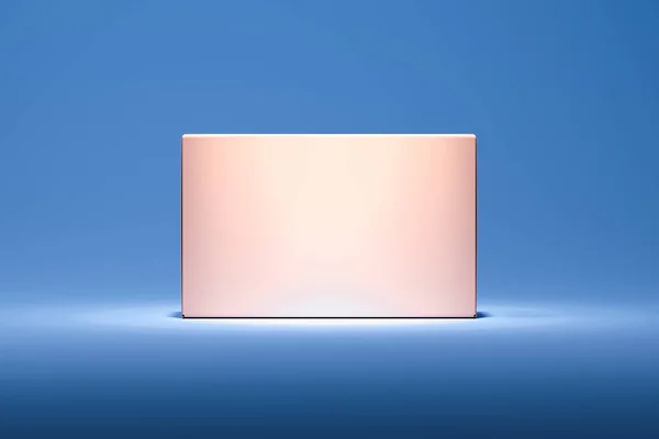 Na białym tle różowy realistyczne pudełko tekturowe na niebieskim tle. renderowania 3D. — Zdjęcie stockowe