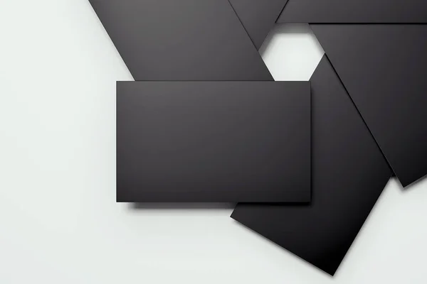 Tarjetas negras en blanco dispuestas en forma de diafragma de cámara, representación 3d . — Foto de Stock