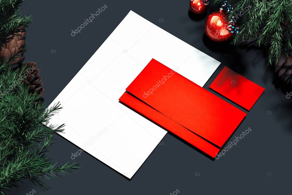 Blank business stationery mock-up, template for branding identity. 3D rendering.