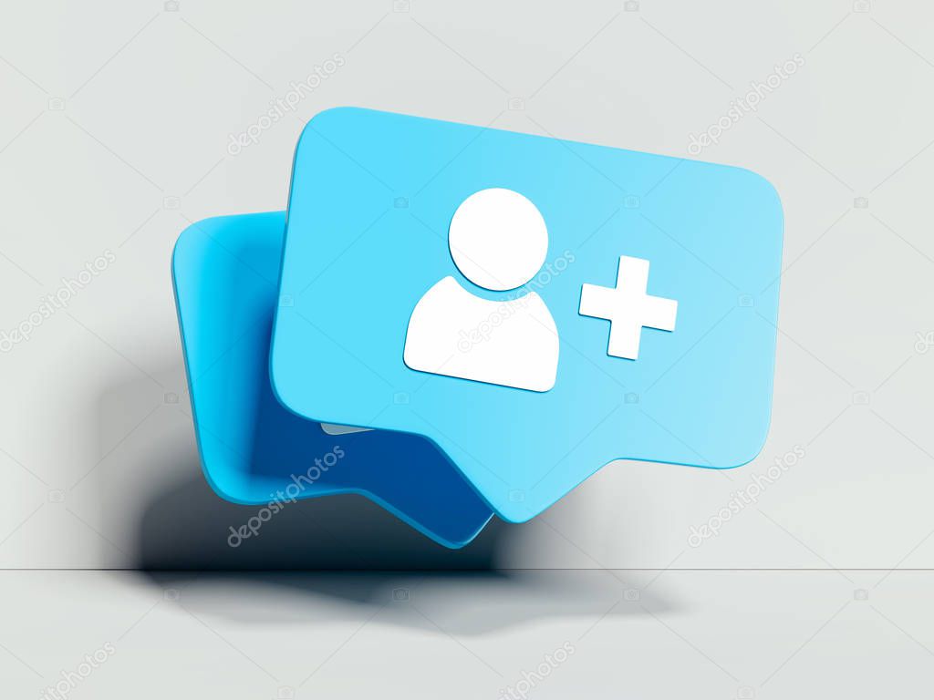 Follower or adding friend blue symbol or icon on white background. 3d rendering. Social media concept.