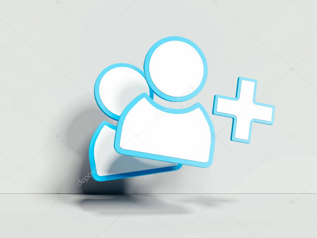 Follower or adding friend white symbol or icon on white background. 3d rendering. Social media concept.