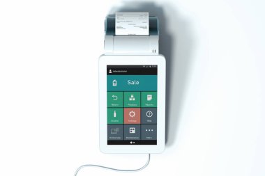 POS ödeme terminal. NFC ödeme kavramı. 3D render.